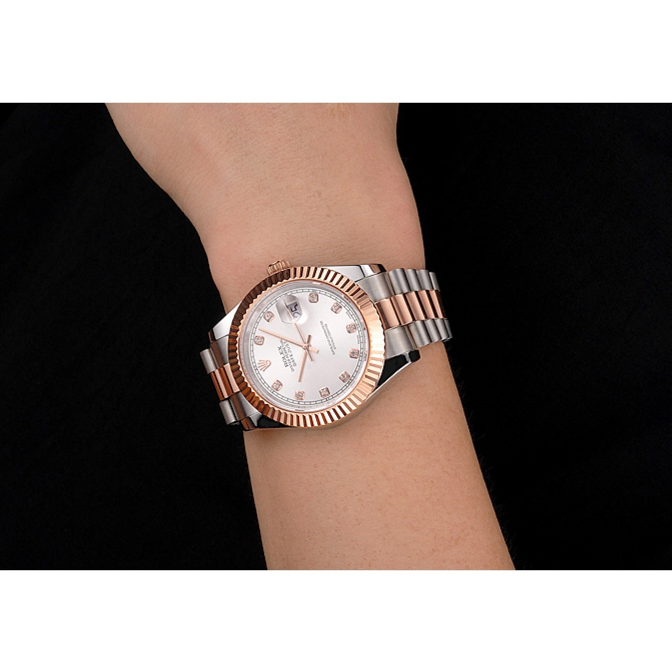 MiroTime 0731 Swiss Rolex Datejust White Dial Rose Gold Bezel Stainless Steel Case Two Tone Bracelet